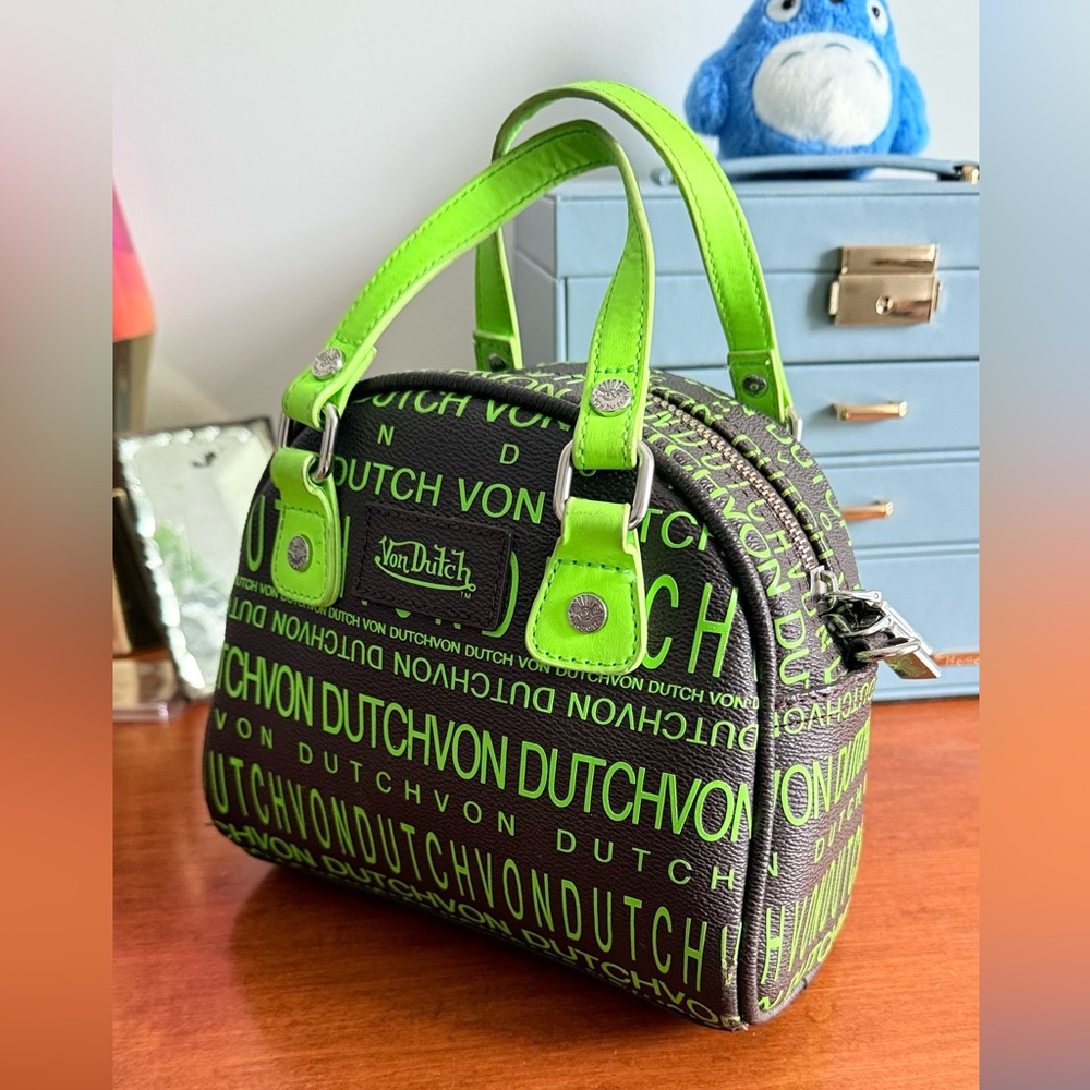 Von Dutch Lime Green and Brown Satchel